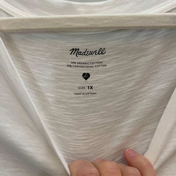 NWT Madewell Womens White V-Neck T-Shirt Size 1X Organic Cotton Blend - Picture 2 of 7
